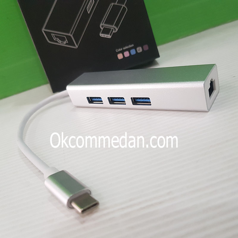 Converter USB-C ke 3 Port USB 3.0 Hub dan Ethernet Lan